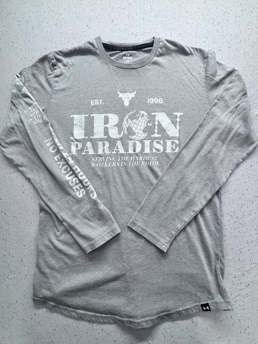 Under Armour Project Rock Iron Paradise Long Sleeve Shirt Gray Mens M